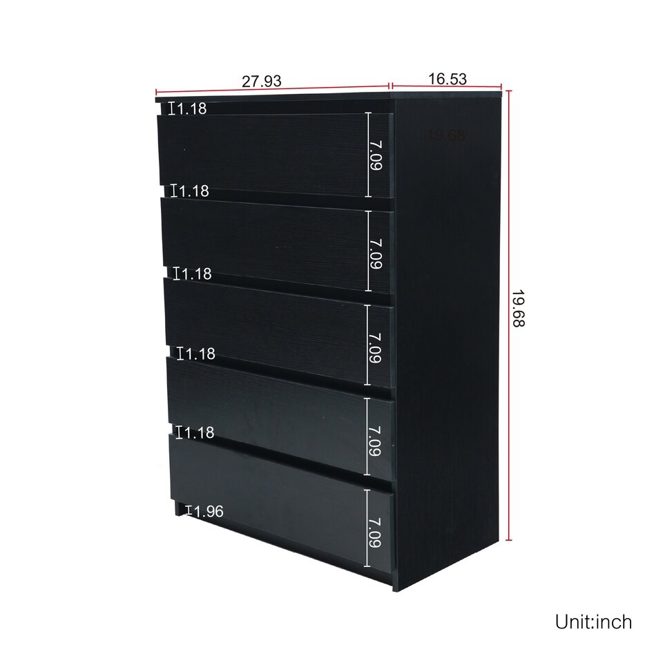 5-drawer Dresser on Metal Slides Night Stands in Black Woodgrainvisit the Home Square Store 27.93" W x16.53" Dx43.9" H - Image 2